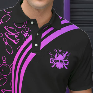 Black Mens bowling shirts Custom Pink neon team league bowling jerseys, gifts for bowlers NQS9668