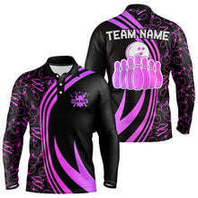 Load image into Gallery viewer, Black Mens bowling shirts Custom Pink neon team league bowling jerseys, gifts for bowlers NQS9668
