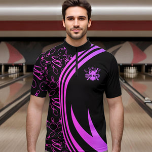 Black Mens bowling shirts Custom Pink neon team league bowling jerseys, gifts for bowlers NQS9668