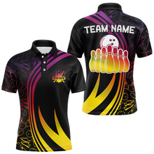 Load image into Gallery viewer, Black Mens bowling shirts Custom Colorful neon team league bowling jerseys, gifts for bowlers NQS9669