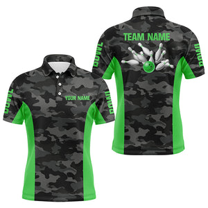 Men bowling Polo, Quarter Zip shirts Custom gray camo Bowling Team League Jerseys | Green NQS7605