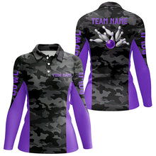 Load image into Gallery viewer, Women bowling Polo, Quarter Zip shirts Custom gray camo Bowling Team League Jerseys | Purple NQS7606