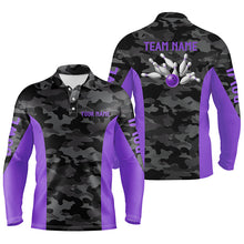 Load image into Gallery viewer, Men bowling Polo, Quarter Zip shirts Custom gray camo Bowling Team League Jerseys | Purple NQS7606