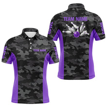 Load image into Gallery viewer, Men bowling Polo, Quarter Zip shirts Custom gray camo Bowling Team League Jerseys | Purple NQS7606