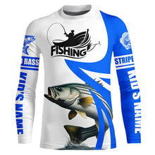 Load image into Gallery viewer, Striped Bass fishing Custom sun protection long sleeve fishing shirts, Striper fishing jerseys | Blue NQS5706