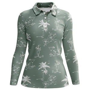 Green tropical summer pattern Womens golf polo shirts, team golf tees for women gifts for golf lovers NQS5711