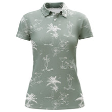 Load image into Gallery viewer, Green tropical summer pattern Womens golf polo shirts, team golf tees for women gifts for golf lovers NQS5711