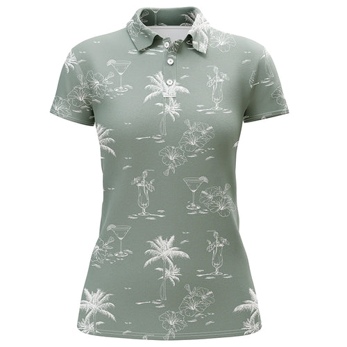 Green tropical summer pattern Womens golf polo shirts, team golf tees for women gifts for golf lovers NQS5711