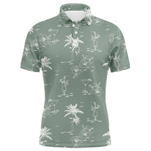 Load image into Gallery viewer, Green tropical summer pattern Mens golf polo shirts, team golf tees for mens gifts for golf lovers NQS5711