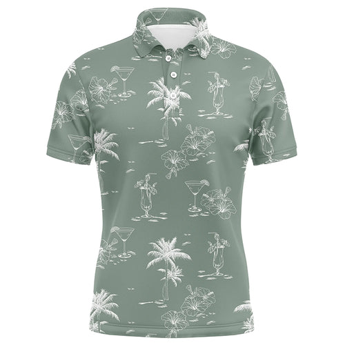 Green tropical summer pattern Mens golf polo shirts, team golf tees for mens gifts for golf lovers NQS5711