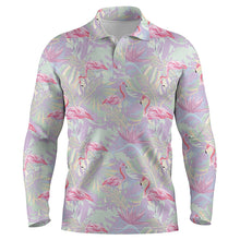 Load image into Gallery viewer, Pink flamingo tropical floral pattern Mens golf polo shirts, floral golf clothing for mens NQS5712