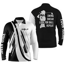 Load image into Gallery viewer, Black and white Mens golf polo shirts custom name swing swear look for ball repeat golf shirt for mens NQS5713