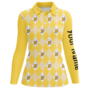 Yellow argyle plaid beer pattern Women golf polo shirts custom golf shirts for women, ladies golf top NQS7812