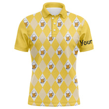 Load image into Gallery viewer, Yellow argyle plaid beer pattern Mens golf polo shirts custom golf attire for men, men&#39;s golf apparel NQS7812