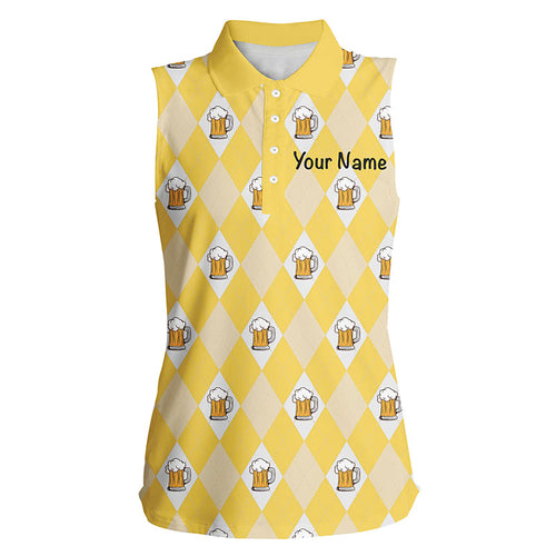 Yellow argyle plaid beer pattern Womens sleeveless polo shirt custom team ladies golf tops NQS7812