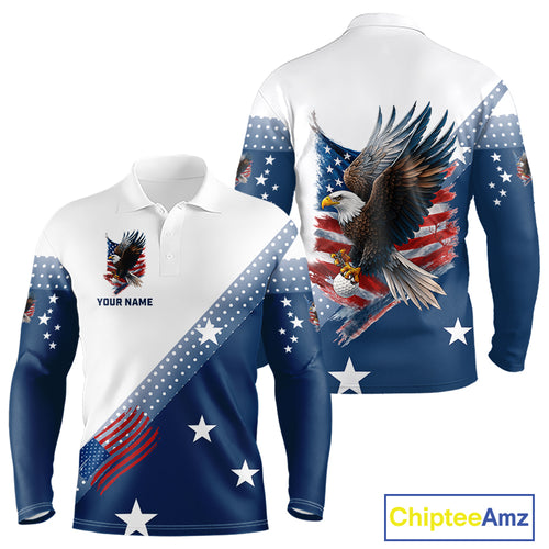 Red, White and Blue American Flag Eagle Custom Men golf polo shirt, patriotic golf outfit for men NQS10104