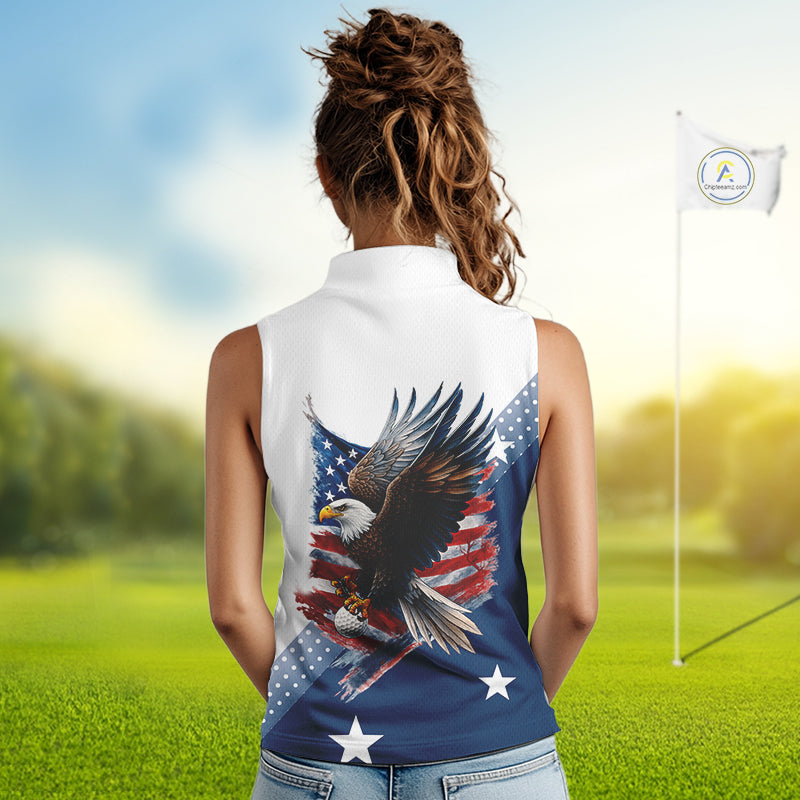 Red, White and Blue American Flag Eagle Custom Women Sleeveless polos, patriotic ladies golf outfit NQS10104