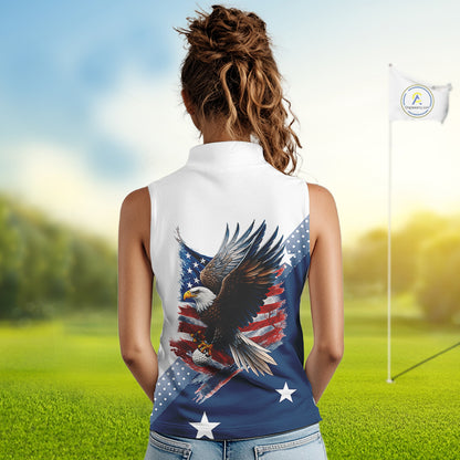 Red, White and Blue American Flag Eagle Custom Women Sleeveless polos, patriotic ladies golf outfit NQS10104