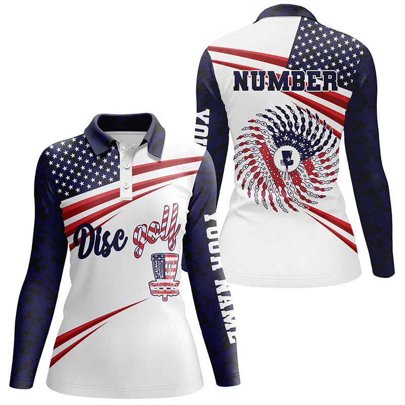 American flag Women disc golf polo shirt custom best disc golf shirts 4th of july shirts for ladies NQS5929