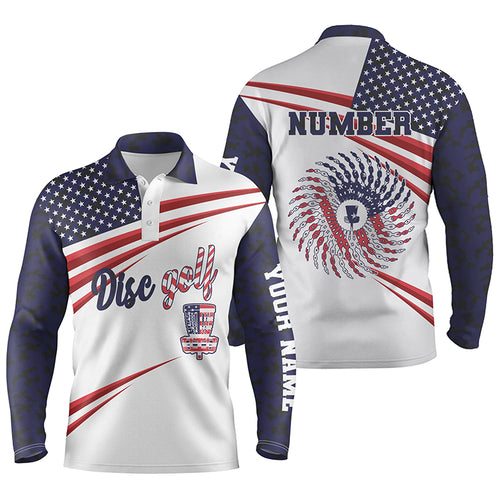 American flag Mens disc golf polo shirt custom best disc golf shirts 4th of july shirts for mens NQS5929