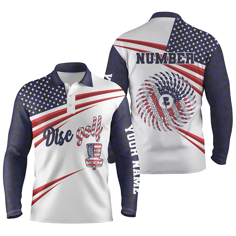 American flag Mens disc golf polo shirt custom best disc golf shirts 4th of july shirts for mens NQS5929