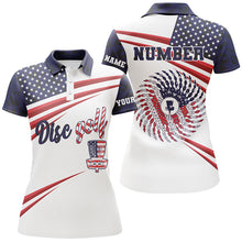 Load image into Gallery viewer, American flag Women disc golf polo shirt custom best disc golf shirts 4th of july shirts for ladies NQS5929