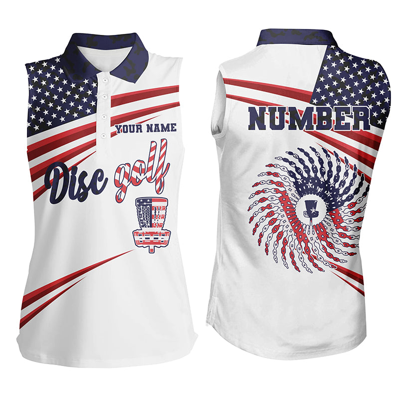 American flag Women sleeveless polo shirt custom best disc golf shirts 4th of july shirts for ladies NQS5929