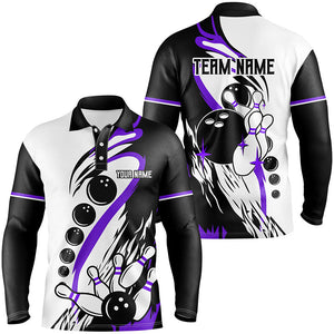 Black and white retro bowling league jerseys custom Men Bowling Shirts, gifts for bowlers | Purple NQS8228