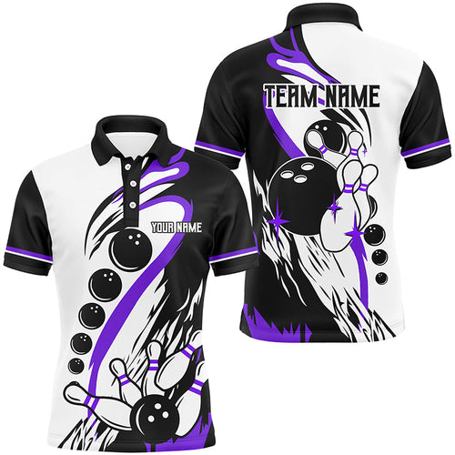 Black and white retro bowling league jerseys custom Men Bowling Shirts, gifts for bowlers | Purple NQS8228