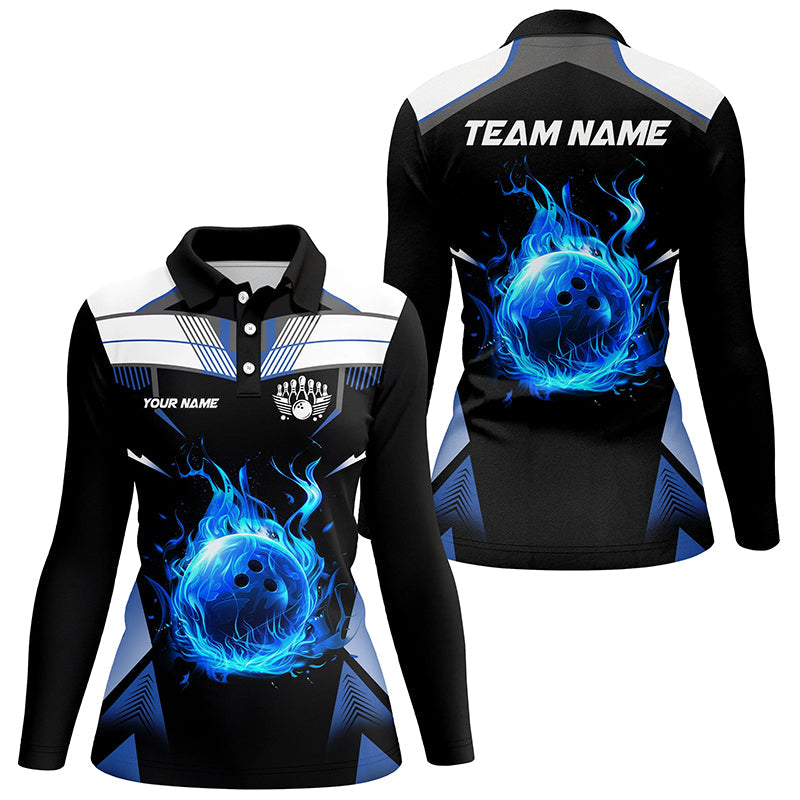 Black and white blue flame bowling ball Team league jerseys custom Women Bowling Shirts, bowling gifts NQS8230
