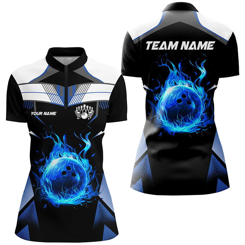 Black and white blue flame bowling ball Team league jerseys custom Women Bowling Shirts, bowling gifts NQS8230