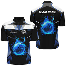 Load image into Gallery viewer, Black and white blue flame bowling ball Team league jerseys custom Men Bowling Shirts, bowling gifts NQS8230