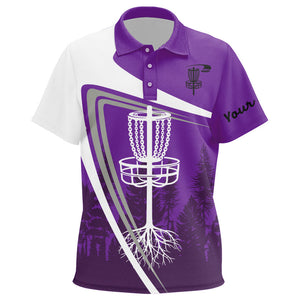 Kid disc golf polo shirts custom name purple disc golf basket, personalized disc golf shirts NQS8681