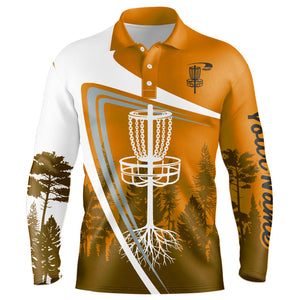 Mens disc golf polo shirt custom name Orange disc golf basket, personalized disc golf shirts NQS8682