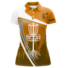 Load image into Gallery viewer, Womens disc golf polo shirt custom name orange disc golf basket, personalized disc golf shirts NQS8682