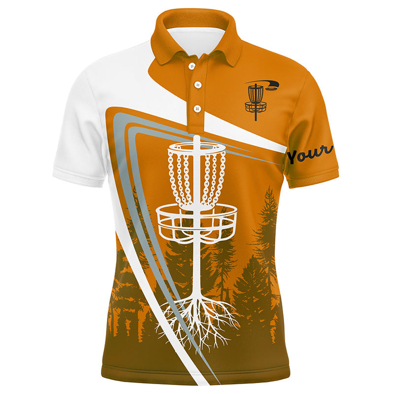 Mens disc golf polo shirt custom name Orange disc golf basket, personalized disc golf shirts NQS8682