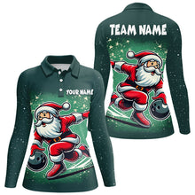 Load image into Gallery viewer, Funny Green Santa Bowling polo, quarter zip shirt for Women Custom bowling uniforms Christmas jerseys NQS8685