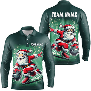 Funny Green Santa Bowling polo, quarter zip shirt for men Custom bowling uniforms Christmas jerseys NQS8685