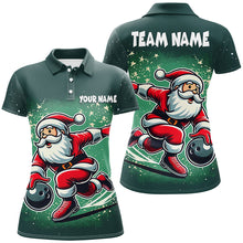 Load image into Gallery viewer, Funny Green Santa Bowling polo, quarter zip shirt for Women Custom bowling uniforms Christmas jerseys NQS8685