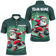 Load image into Gallery viewer, Funny Green Santa Bowling polo, quarter zip shirt for men Custom bowling uniforms Christmas jerseys NQS8685