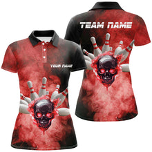 Load image into Gallery viewer, Black and Red Smoke Skull Bowling Jersey For Women Custom Bowling Polo, Quarter zip shirt Team Bowlers NQS8687