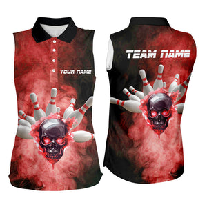 Black and Red Smoke Skull Bowling Jersey For Women Custom Bowling Sleeveless Polo shirt Team Bowlers NQS8687