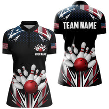 Load image into Gallery viewer, American flag Bowling Polo, Quarter zip shirts For Women Custom patriotic bowling team jerseys outfits NQS8689