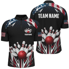 Load image into Gallery viewer, American flag Bowling Polo, Quarter zip shirts For Men Custom patriotic bowling team jerseys outfits NQS8689