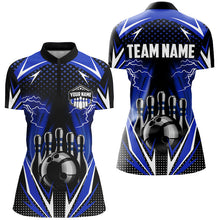 Load image into Gallery viewer, Black Women Bowling Polo, 1/4 zip Shirt Custom blue lightning team Ladies Bowler Jersey bowling outfit NQS8690