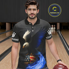 Load image into Gallery viewer, Black and White Eagle Blue Flame American Flag Bowling Shirt For Men Custom Team Bowling Jersey NQS10857