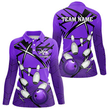 Load image into Gallery viewer, Personalized Bowling Shirts For Women, Team Bowling Jerseys Camo Bowling Ball and Pins | Purple NQS8915