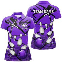 Load image into Gallery viewer, Personalized Bowling Shirts For Women, Team Bowling Jerseys Camo Bowling Ball and Pins | Purple NQS8915