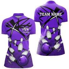 Load image into Gallery viewer, Personalized Bowling Shirts For Women, Team Bowling Jerseys Camo Bowling Ball and Pins | Purple NQS8915