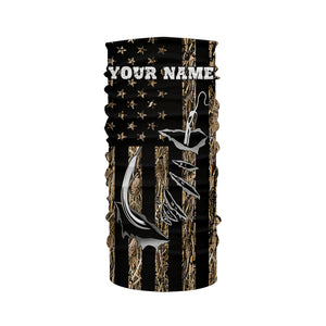 Personalized American Flag Camo Fishing Jerseys, Fish hook camo patriotic Long Sleeve Fishing Shirts NQS8920